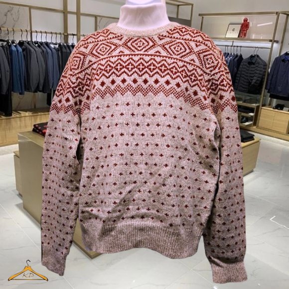 Red Fleece Brooks Brothers Sweater - XXL, Fair Isle, Wool, Oatmeal/Burgundy, EUC - Picture 2 of 6